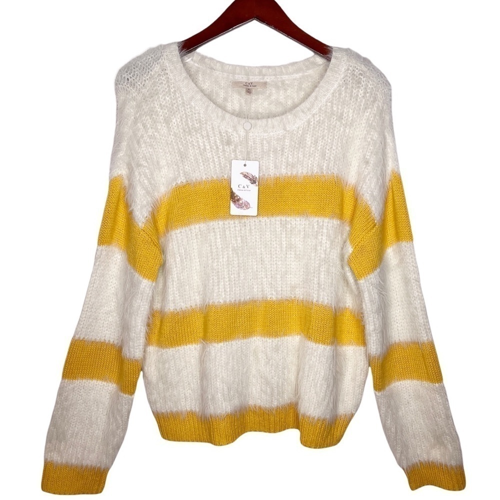CHELSEA & VIOLET NWT Eyelash Knit Striped Sweater Size XL in Yellow and Cream